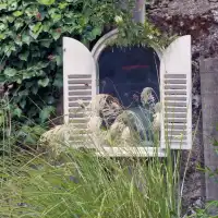 Miroir de jardin en bois 2 portes - Blanc ivoire