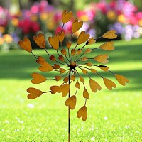 Éolienne de jardin en fer rouillé D.74 x H.140cm - Coeurs