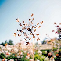 Éolienne de jardin en fer rouillé D.50 x H.156cm - Fleurs d'hortensia