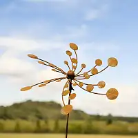 Éolienne de jardin en fer rouillé D.54 x H.140 cm - Spirales