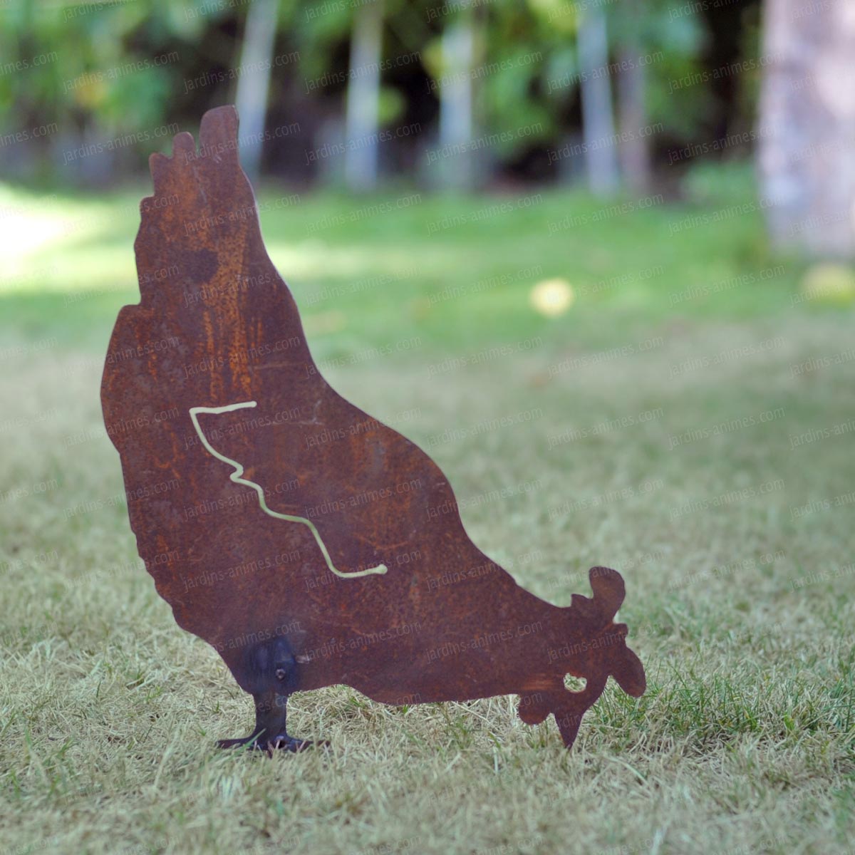 Silhouette Poule qui picore - déco de jardin en métal, vente au meilleur  prix