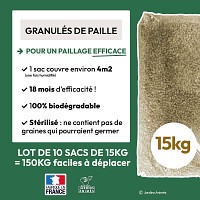Paillage granulés pellets de paille de froment - Lot de 10 sacs de 15kg - soit 150kg