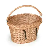 Panier à vélo en osier avec crochets et poignée rabattable - L.38 x P.29 x H.24cm