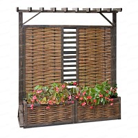 Panneau pergola double jardinière en osier et Pin FSC