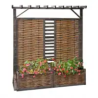 Panneau pergola double jardinière en osier et Pin FSC