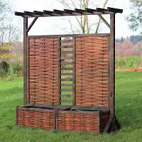 Panneau pergola double jardinière en osier et Pin FSC