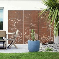 Panneaux décoratifs en acier corten L.80 x H.180cm - Bord de mer - lot de 3