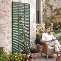 Treillis mural en bois vénitien L. 1,5 x l.1m Vert - Support plantes grimpantes