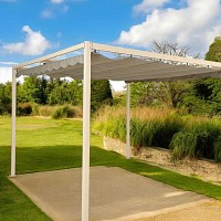 Pergola aluminium avec toile rétractable - L.3m x l.3m x H.2,2m - Beige ou Gris