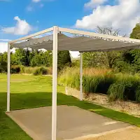 Pergola aluminium avec toile rétractable - L.3m x l.3m x H.2,2m - Beige ou Gris