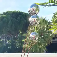 Sculpture d’extérieur – Bouquet sphérique inox & acier rouillé – H.138 cm