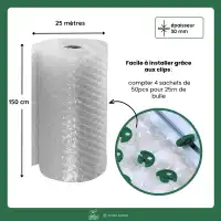 Rouleau film à bulles 30mm - L.1,5m x l.25m - Isolant serre, qualité premium anti-UV 3 couches