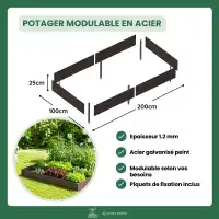 Kit potager carré en acier L.100 x l.100 x H.25cm - Gris