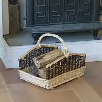 Panier à buches de bois en osier blanc et brut