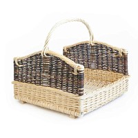 Panier à buches de bois en osier blanc et brut