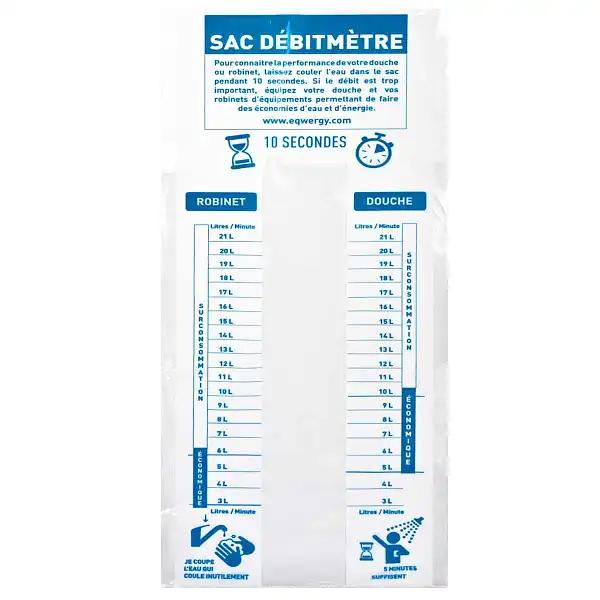 sac mesurer debit robinet douche