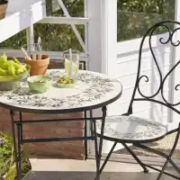Table extérieur pliante ronde Mosaïque brins d'olivier - D.58 x H.76cm