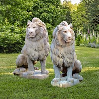 Statue de lion assis en pierre composite