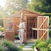 Serre de jardin en bois avec abri ALTON Fusion 8 - Cèdre rouge 8.69m2