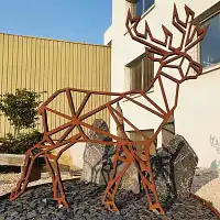 Silhouette cerf origami en acier corten H. 190 cm