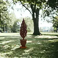 Déco de jardin en métal rouillé - cyprès en pot H. 55 cm