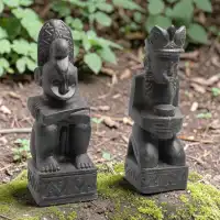 Duo de statues d'ancêtre de Timor - Totems en pierre reconstituée, Noir L.26 x H.66cm