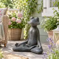 Statue grenouille zen méditation en pierre reconstituée - Fabrication artisanale L.46 x H.52cm