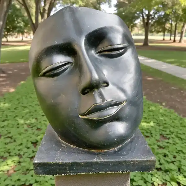 statue visage jardin