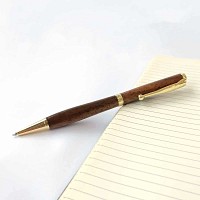 Stylo à bille artisanal + recharge encre noire - Noyer