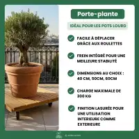 Plateau porte plantes en bois à roulettes - Carré - L.60 x l.60 x H.10.5 cm