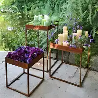 Table basse de jardin en métal rouillé 50cm