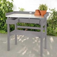 Table de jardinage en bois FSC et zinc - Gris - L.76 x l.38 x H.80 cm