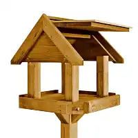 Mangeoire oiseaux sur pied en bois - Toit double pente effet ardoise