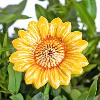 Tournesol jaune et orange - Fleur en céramique sur tige à planter