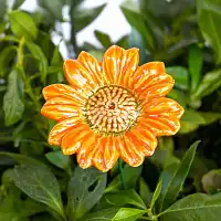 Tournesol orange - Fleur en céramique sur tige à planter