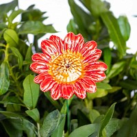 Tournesol rouge - Fleur en céramique sur tige à planter