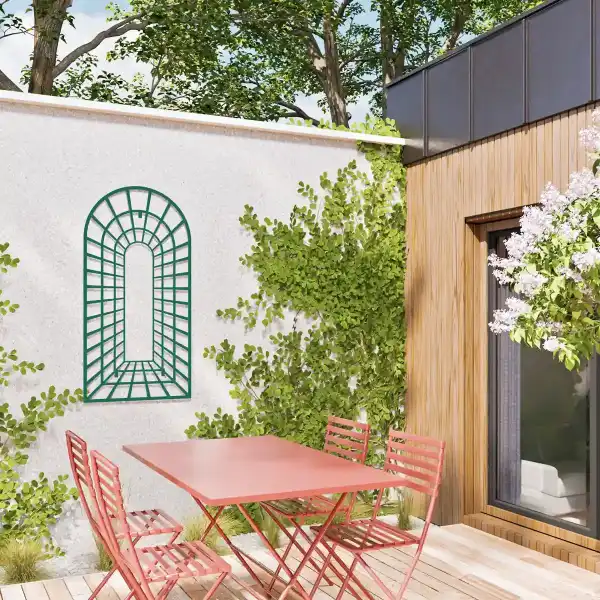 trompe œil acier vert terrasse maison