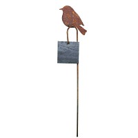 Oiseau sur tige décoratif en métal rouillé