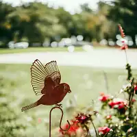 Oiseau décoratif sur tige en métal rouillé - 165 cm