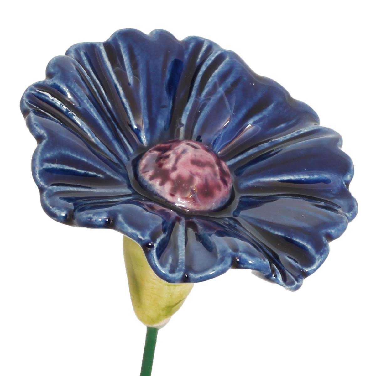 Fleur en céramique sur tige à planter - Bleuet bleu