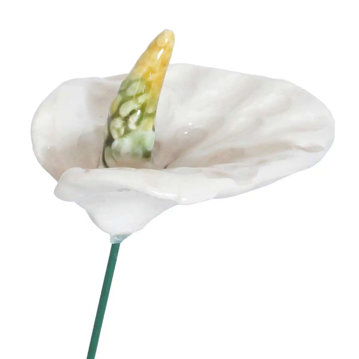 Anthurium blanc - Fleur en céramique sur tige à planter  Anthurium blanc - Fleur en céramique sur tige à planter