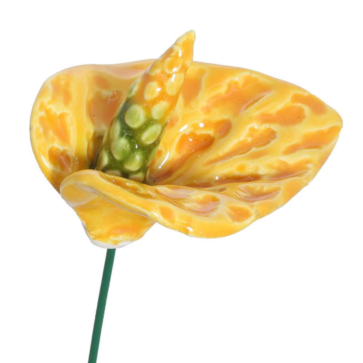 Fleur en céramique sur tige à planter - Anthurium jaune
