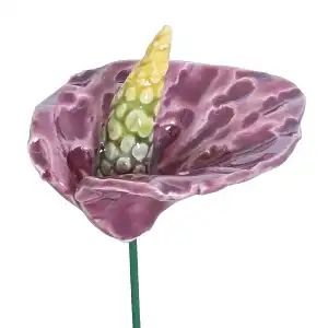 Anthurium violet - Fleur en céramique sur tige à planter