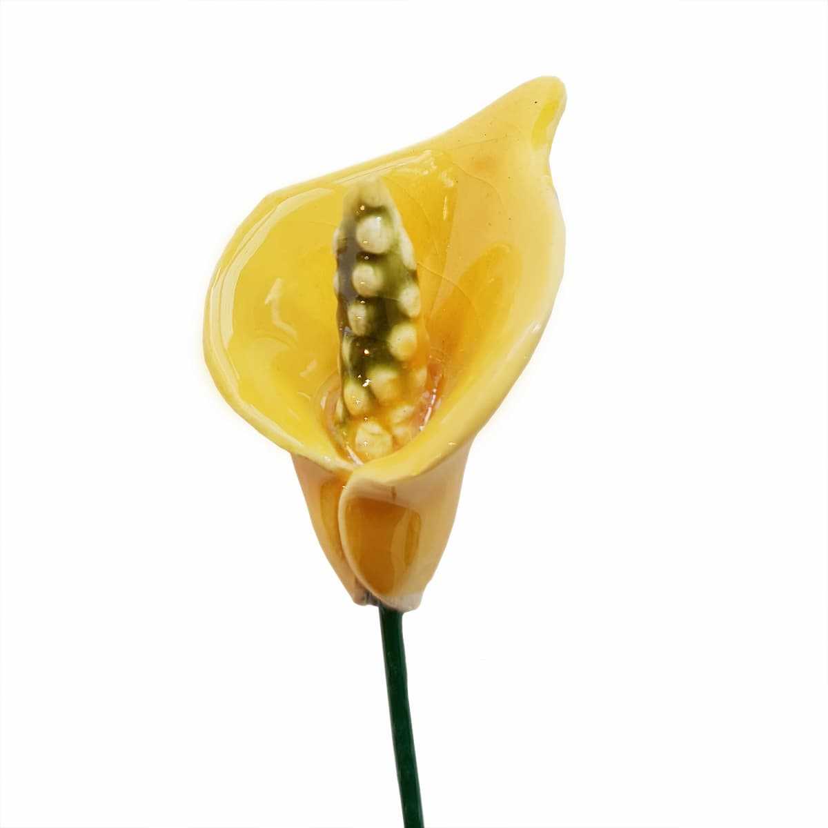 Fleur en céramique sur tige à planter - Arum jaune