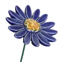 Marguerite bleu foncé - Fleur en céramique sur tige à planter