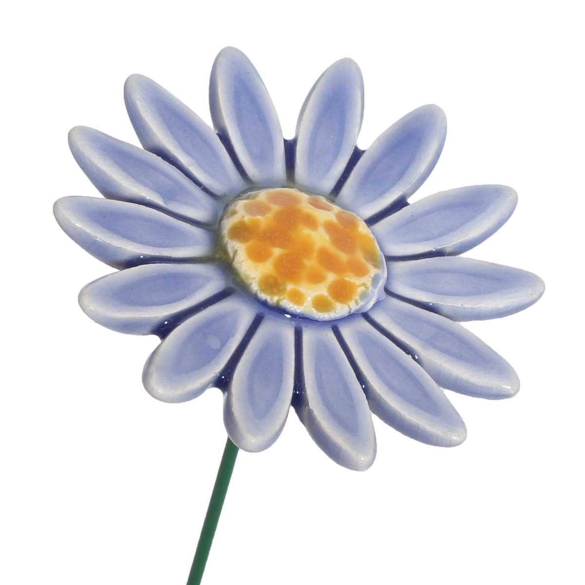 Fleur en céramique sur tige à planter - Marguerite bleu clair