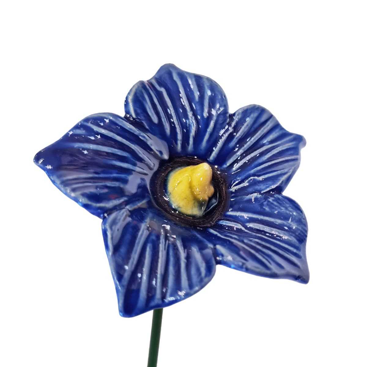 Fleur en céramique sur tige à planter - Malva Sylvestris bleue
