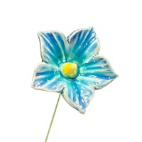 Fleur en céramique sur tige à planter - Malva Sylvestris turquoise