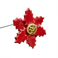 Fleur en céramique sur tige à planter - Fleur de noël rouge