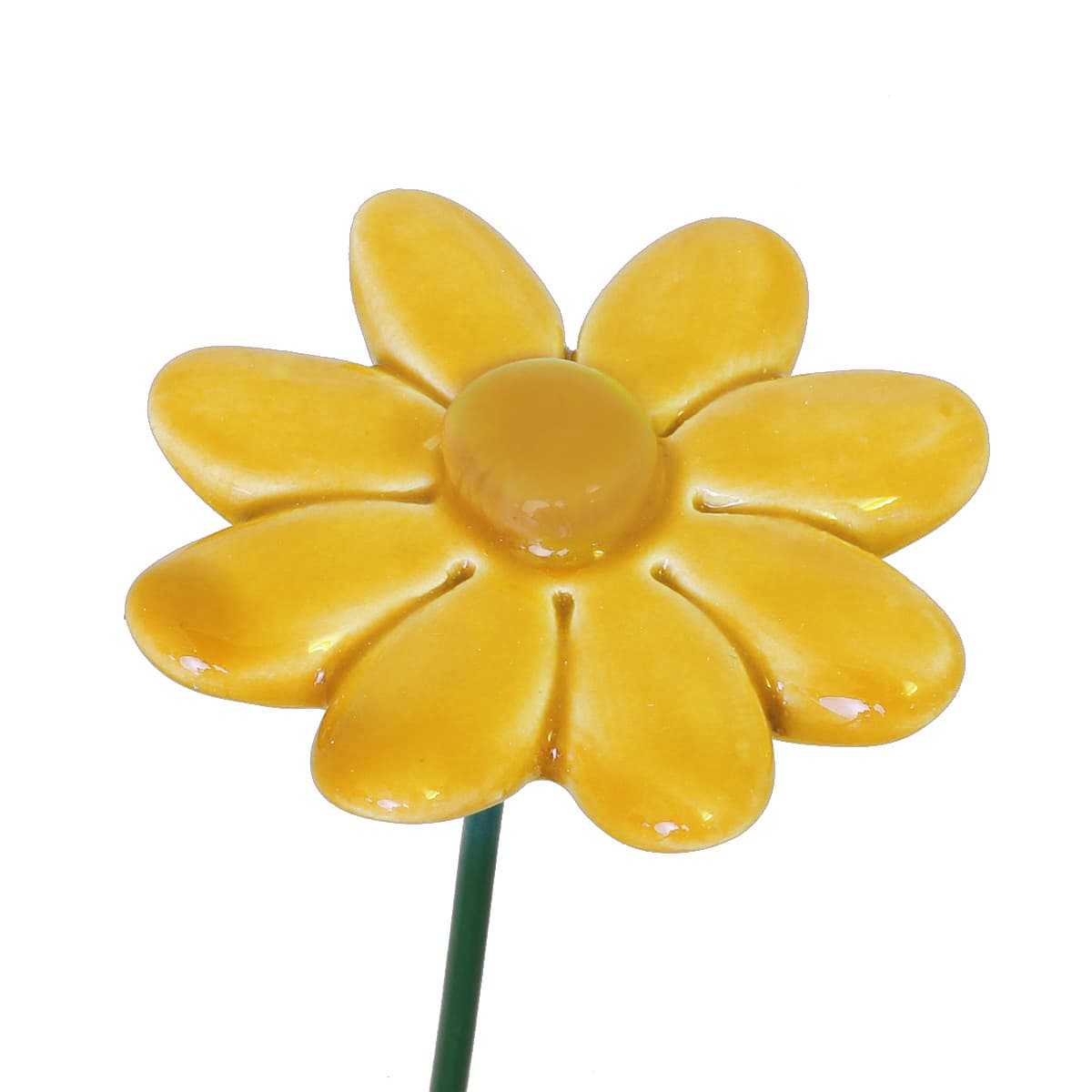 Fleur en céramique sur tige à planter - Petite marguerite jaune